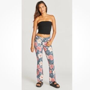 DRIFTWOOD Floral Wide Leg Jeans in Blue with Pink & Cream Blooms